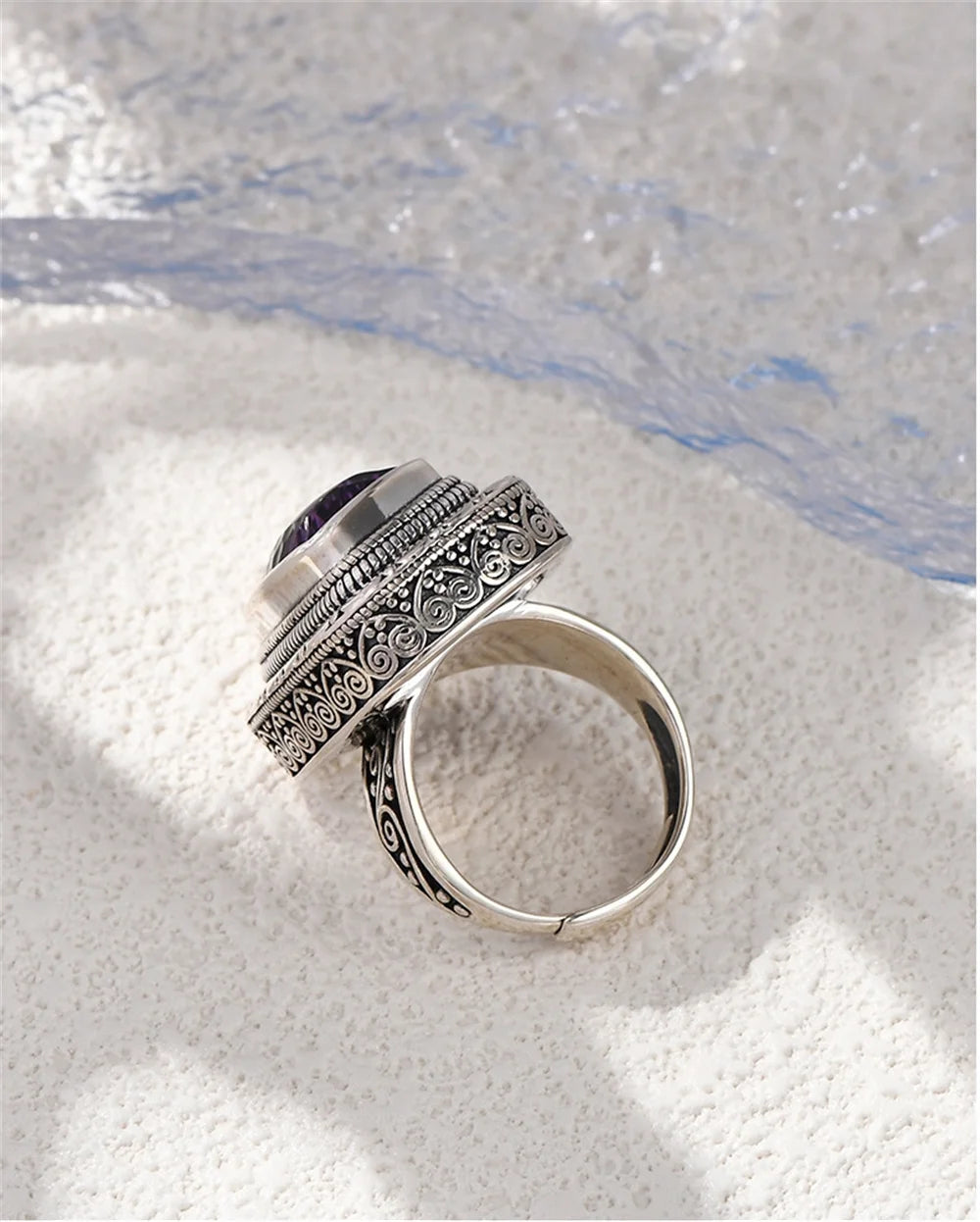 Circe's S925 Sterling Silver Rings Natural Amethyst Yellow Crystal