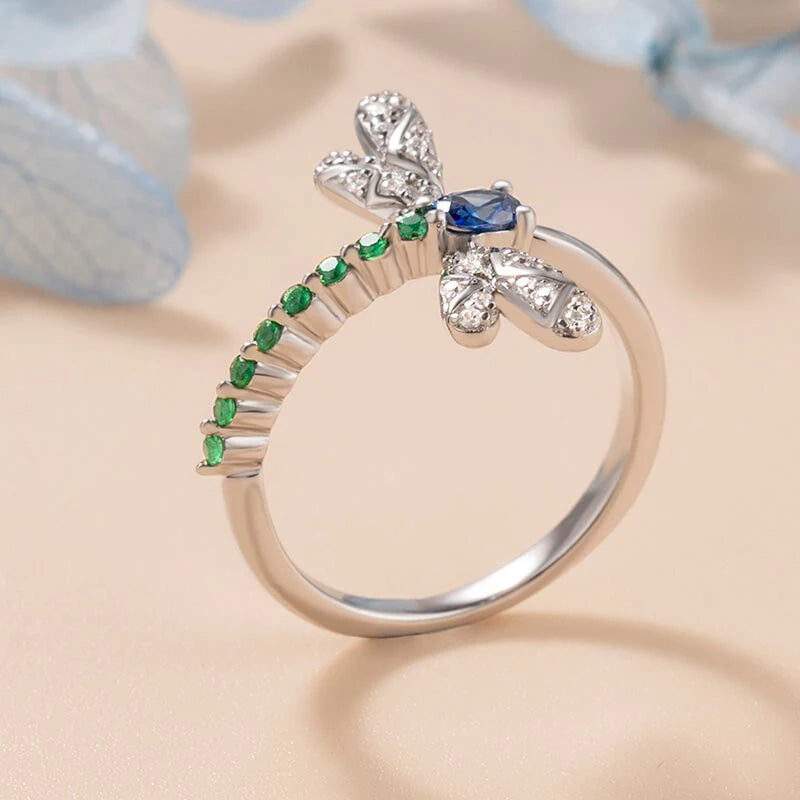 Dragonfly Rings Blue Green Cubic Zirconia