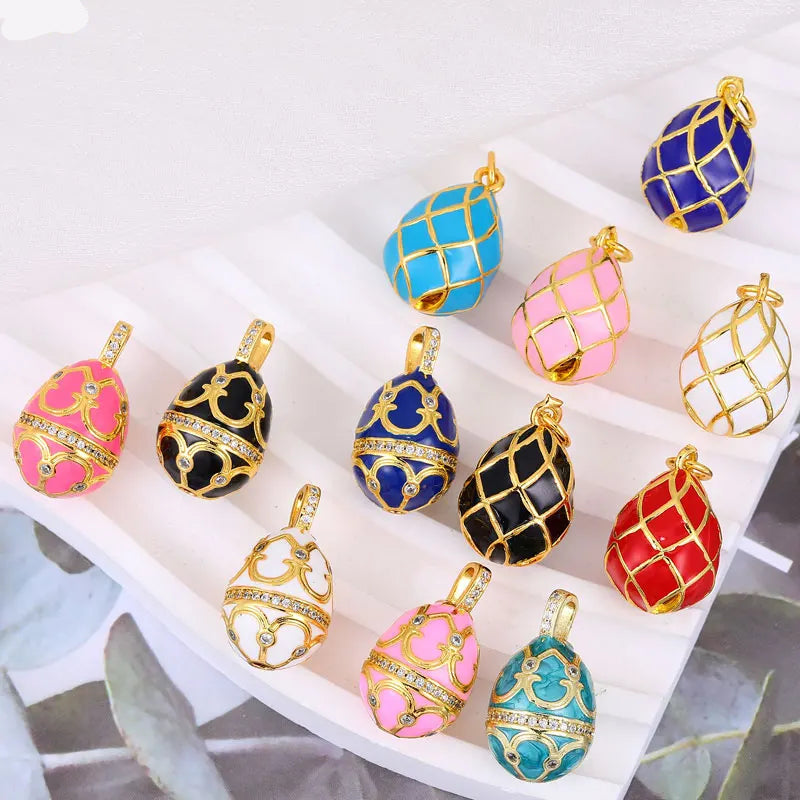 Enamel Easter Egg Pendants 18K Gold Plated Charms For DIY Earrings Necklaces Jewellery Making