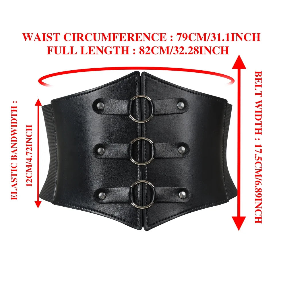 Dark Gothic PU Wide Waistband Steampunk Waist Cinch Underbust Corset