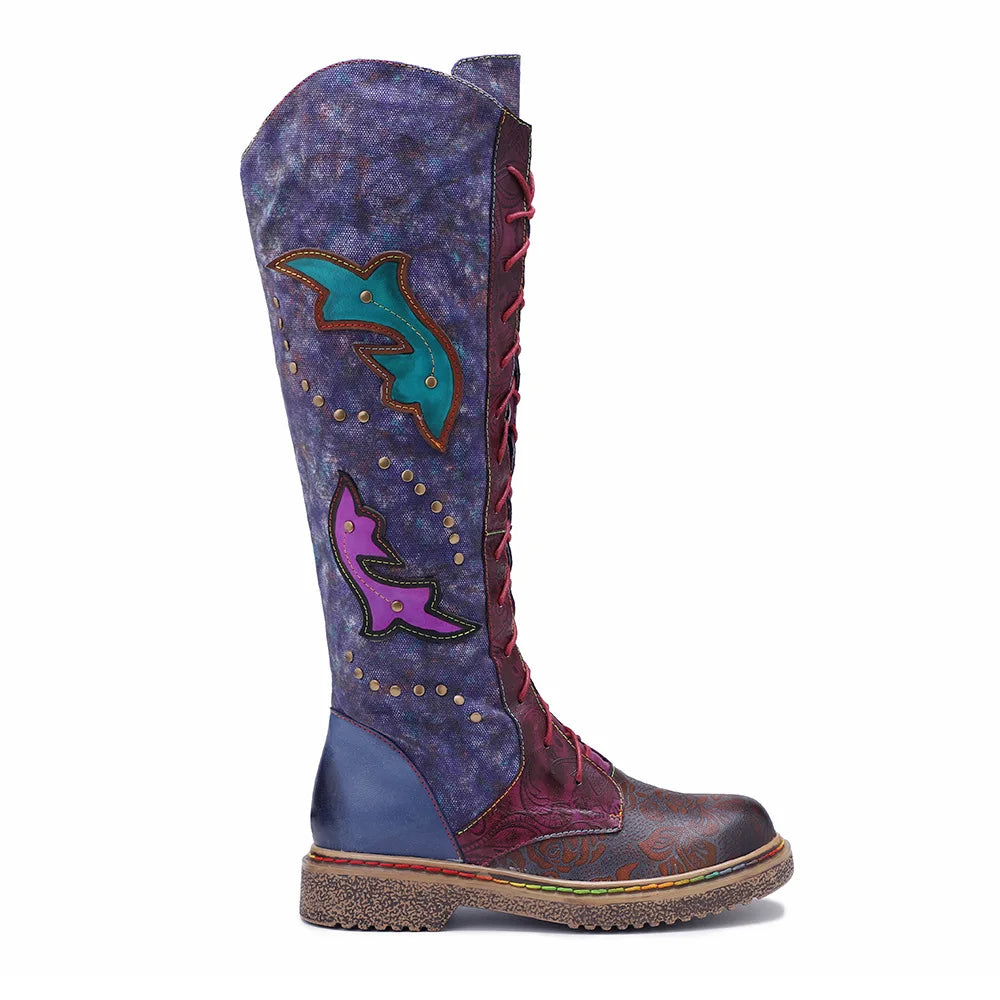 Wanda's Purple Genuine Leather Motorcycle Boots