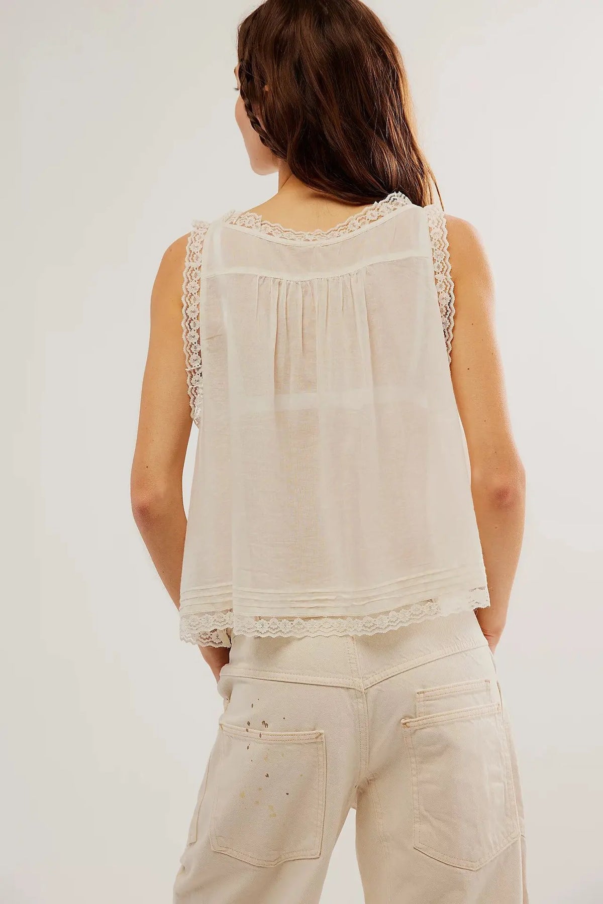 Pip's Summer Cotton Camis Crop Tops Boho Spliced Lace Tank Tops