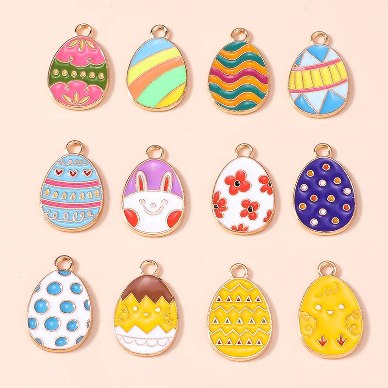 Ten Easter Eggs Charms for DIY Jewellery Making Craft