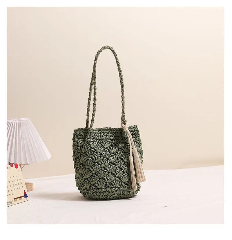 Straw Tassel Shoulder Bags Vacation Beach Bags Boho Travel Tote