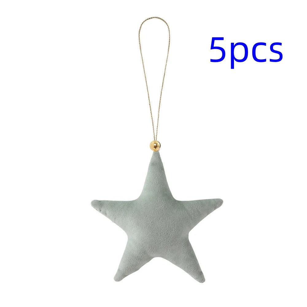 5pcs Christmas Velvet Star Ornaments Xmas Tree Hanging Decorations