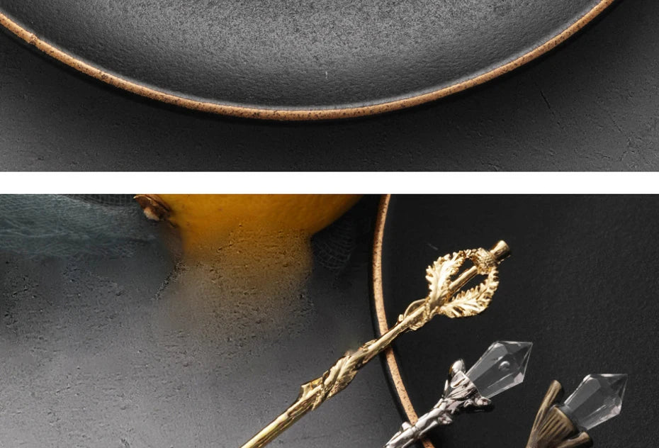 6pcs Vintage Spoons Fork Royal Style Gold Carved Coffee Tea Spoon Dessert Fork Cutlery Set