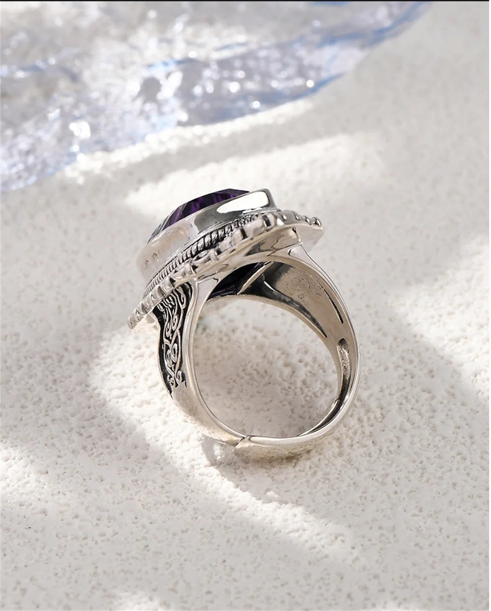 The Gypsy's Lantern S925 Sterling Silver Rings Natural Amethyst Yellow Crystal