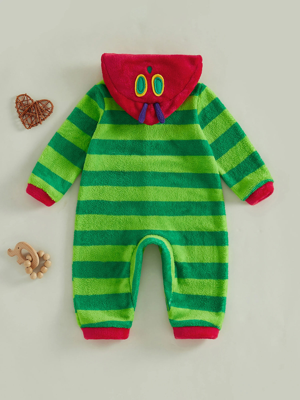 Hungry Caterpillar Baby Boys Girls Fall Winter Romper Long Sleeve Plush Costume Fleece Long Sleeve Hooded Jumpsuit