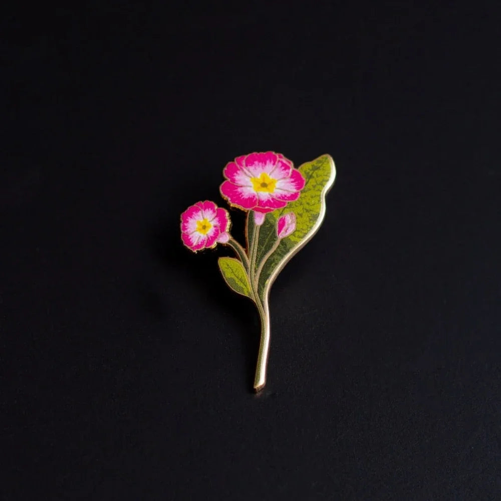 Primrose Floral Hard Enamel Pin February Birth Month Flower Botanical Brooch