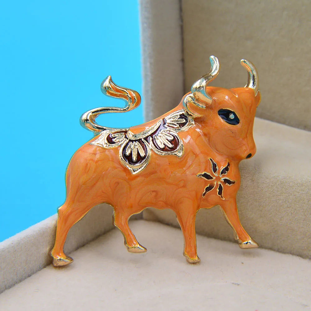 Enamel Bull Brooch