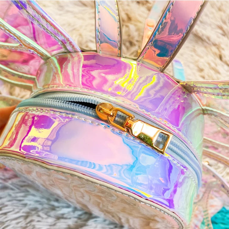 Mini Backpack Butterfly Wings Daypack Holographic Leather