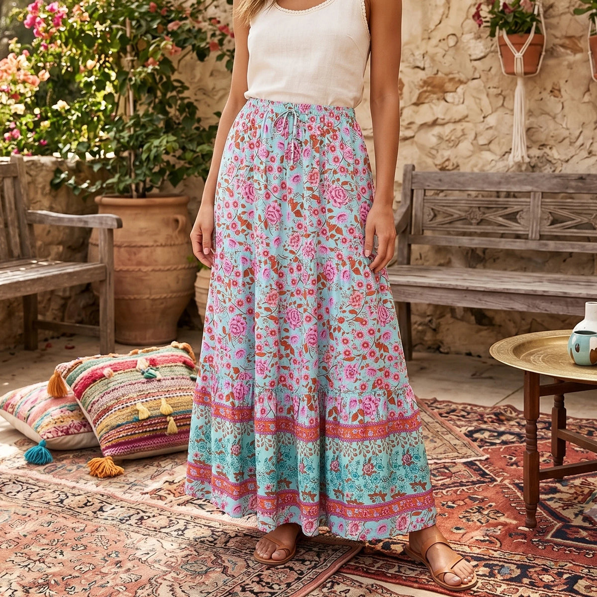 Franny's Wild Floral Print Boho Skirt with Pockets