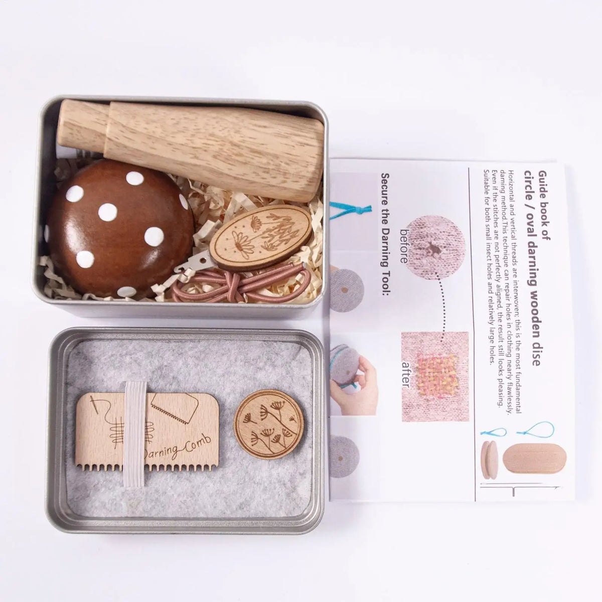 Wooden Mushroom Darning Kit Loom Complete Craft Supplies Sock Repair Kit Mending Tool For Embroidery DIY Crafts Clothes Fabric