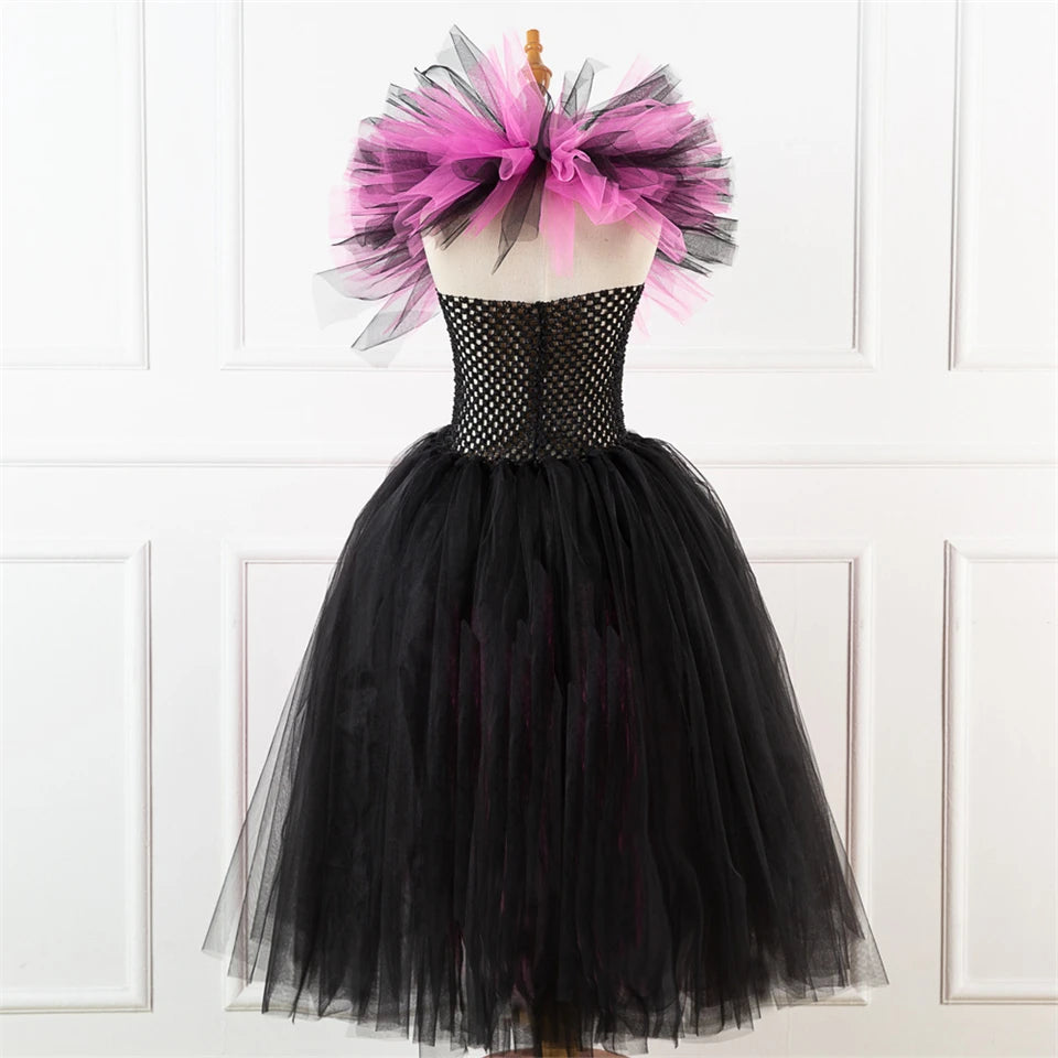 Girls Witch Ghost Vampire Halloween Costume Fluffy Tulle Dress