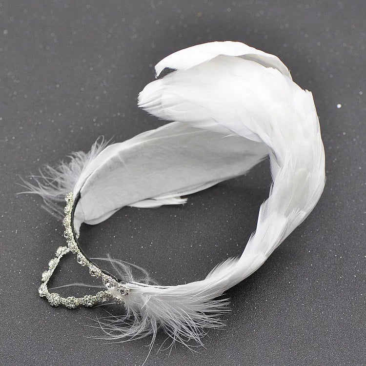 Ballet Swan Lake Headwear White Black Feather Headband With Crystal Rhinestones Ballerina Headdress