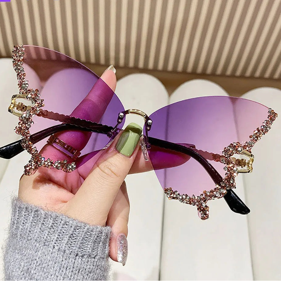 Diamond Butterfly Sunglasses Frameless Oversized Funglasses