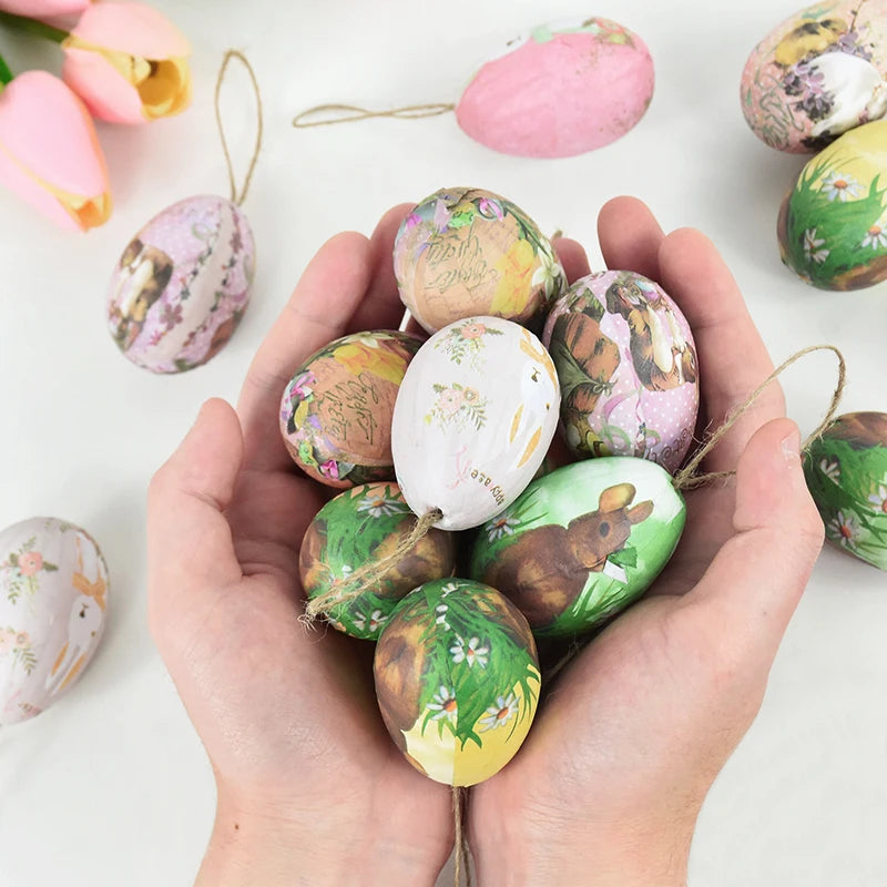 6Pcs Foam Easter Eggs Hanging Ornaments With Basket