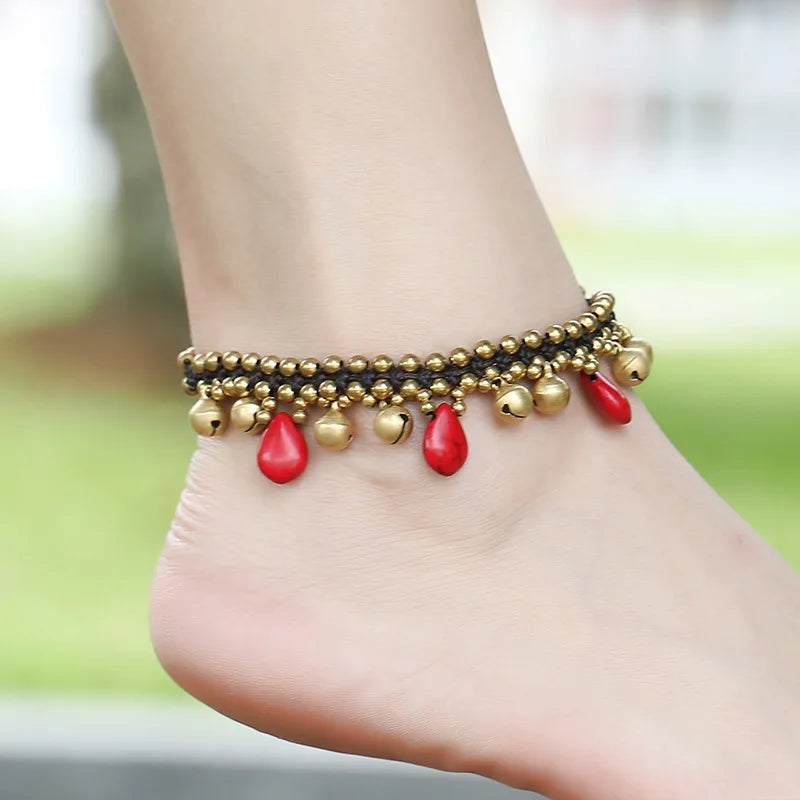 Bohemian Handmade Bells Natural Stone Beads Anklet