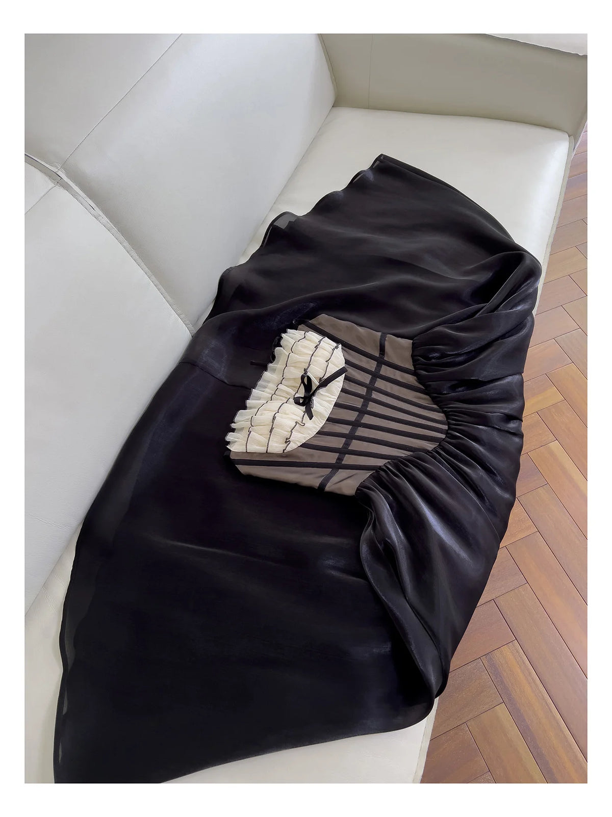 Justine's French Black Lace Sling Spliced Ruffles Bandage Backless Dress