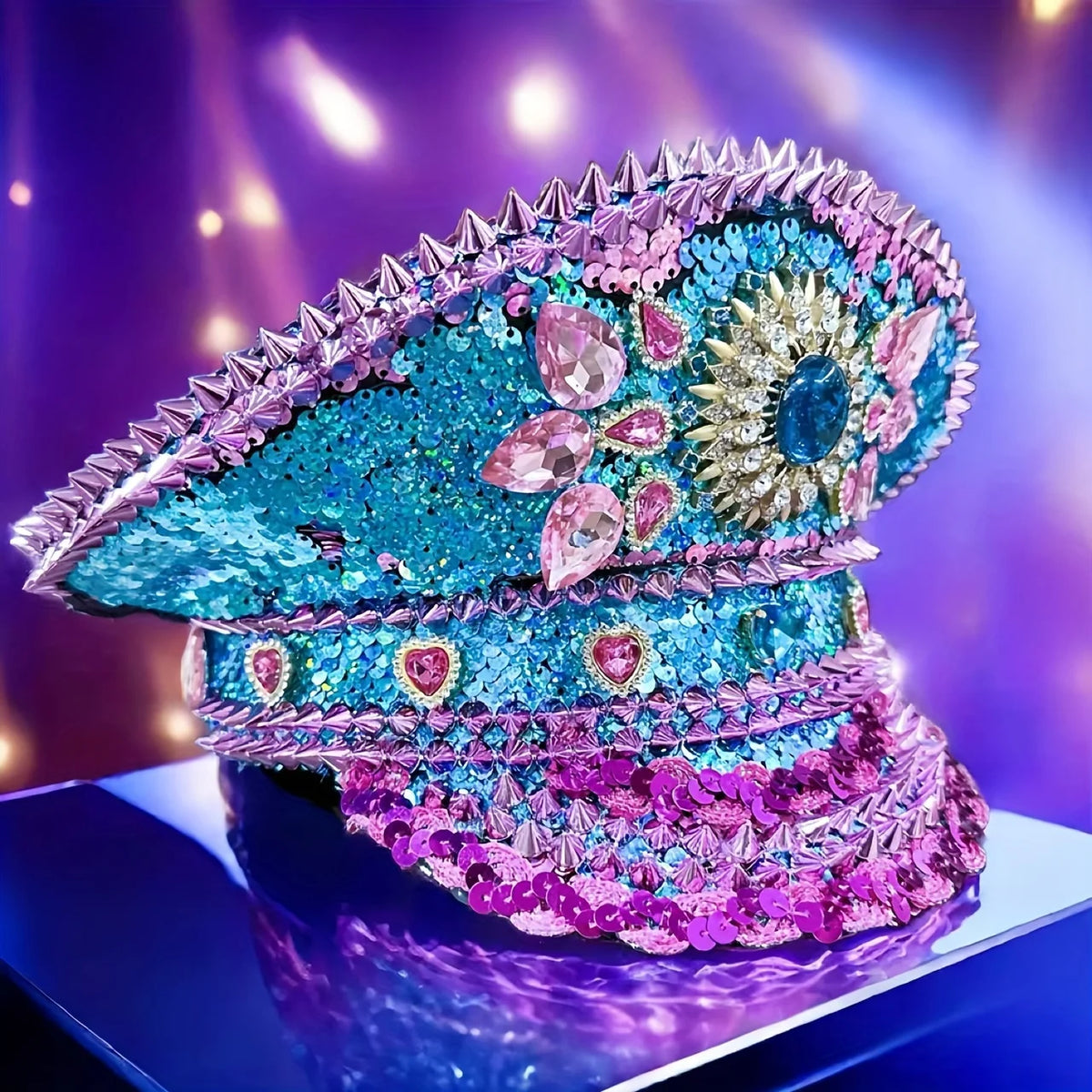 Spectacular Festival Rhinestone Captain Hat Military Cap