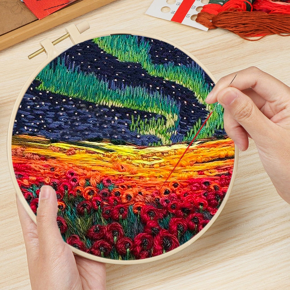 DIY Floral Landscapes Beginner Embroidery Set With Hoop DIY Craft Kits
