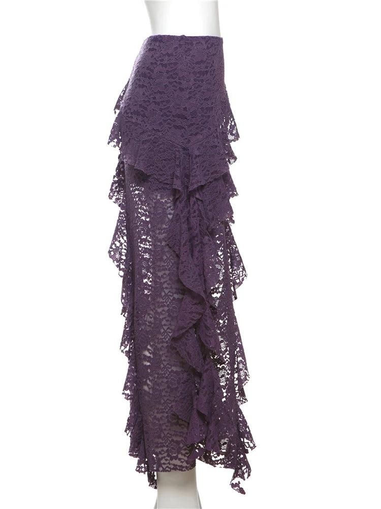 Lace Skirts Irregular Hem Multi-Layered Ruffles