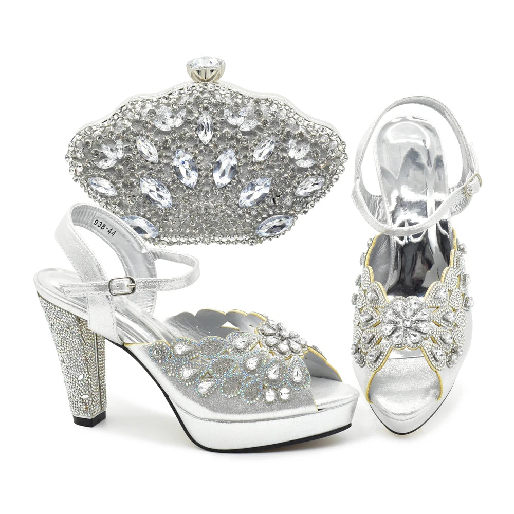 Peacock Peep-Toe Party Pumps Matching Bag and Shoes Set