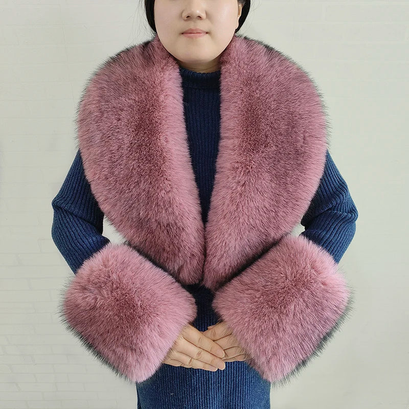 Large Faux Fox Fur Scarf Winter Warm Fluffy Collar And Cuff Sets 19 Colours
