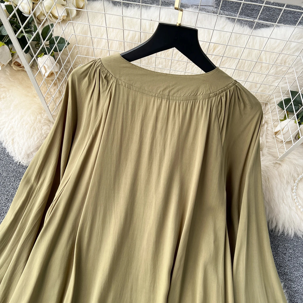 Olive's Embroidered Long Sleeve Shirt Dress