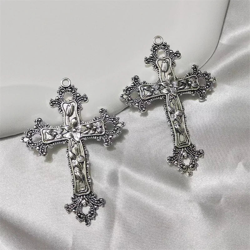 2pcs Filigree Victorian Gothic Large Cross Pendants Bat Moth DIY Jewellery Making