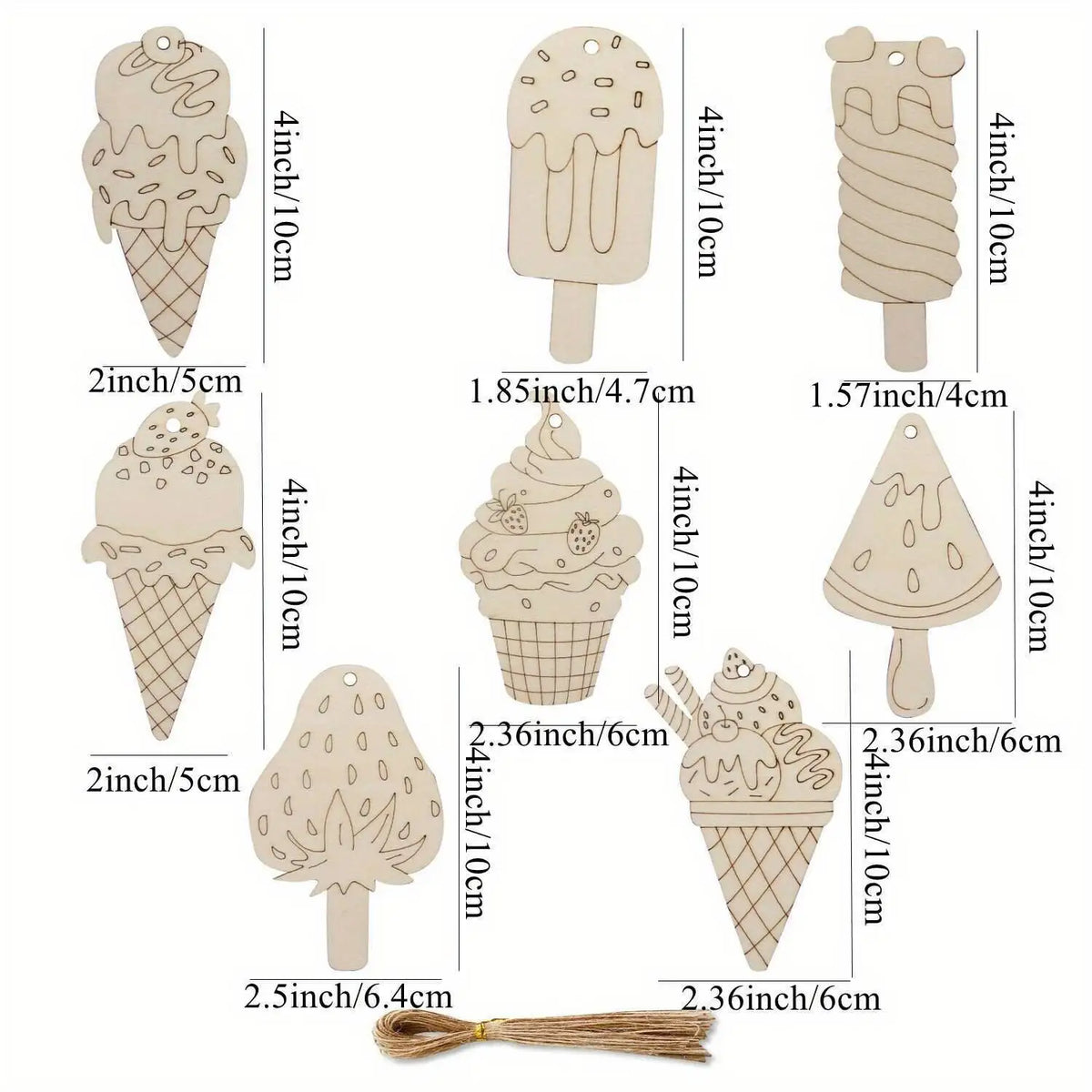 16Pcs Icecream Wooden Crafts Project Unpainted Hanging Ornaments Kids DIY Painting Gifts