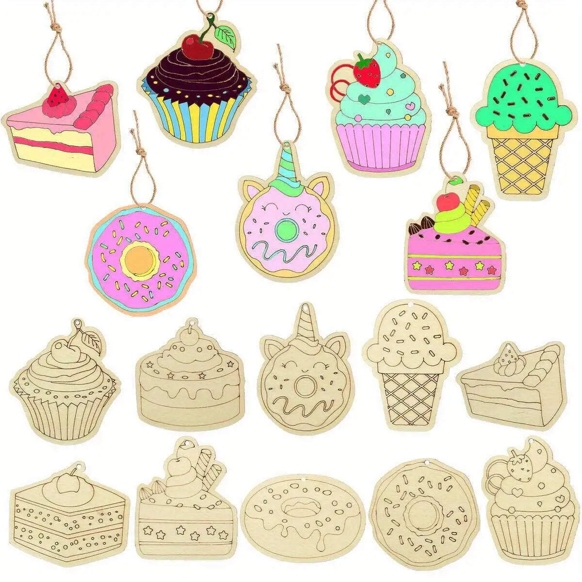 20Pcs Wooden Cupcake Ornaments Donut Unpainted Wood Crafts Project