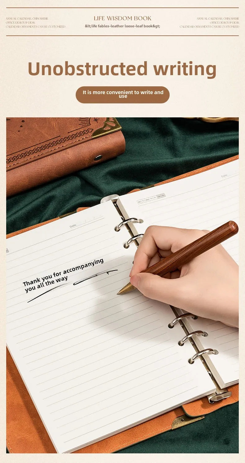 A5 Leather Loose-leaf Binder Notebook with 240 Inner Pages