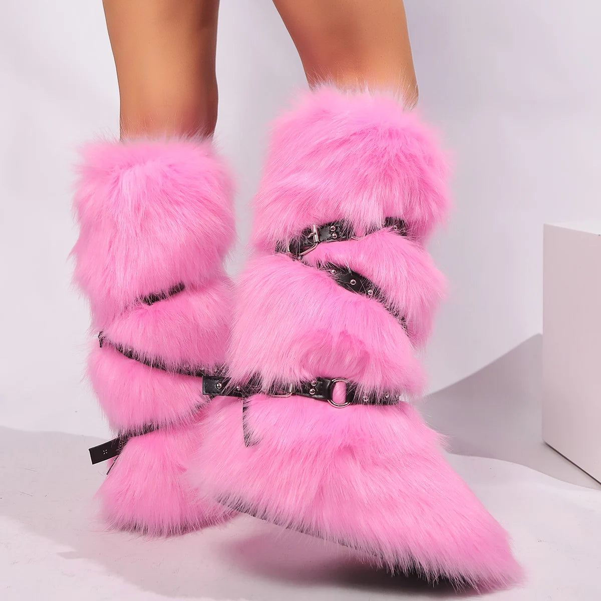 Winter Faux Fur Snow Boots Y2K Punk Rave Furry Shoes