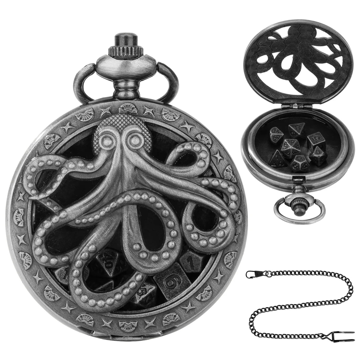 Brass DND Dice Case Vintage Cthulhu Pocket Watch One Eyed Octopus Pocket Watch Style Case