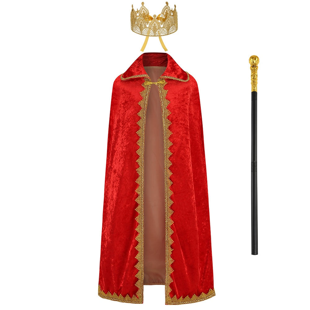 The Boy King Birthday Party King Robe Cape Cloak with Crown Sceptre