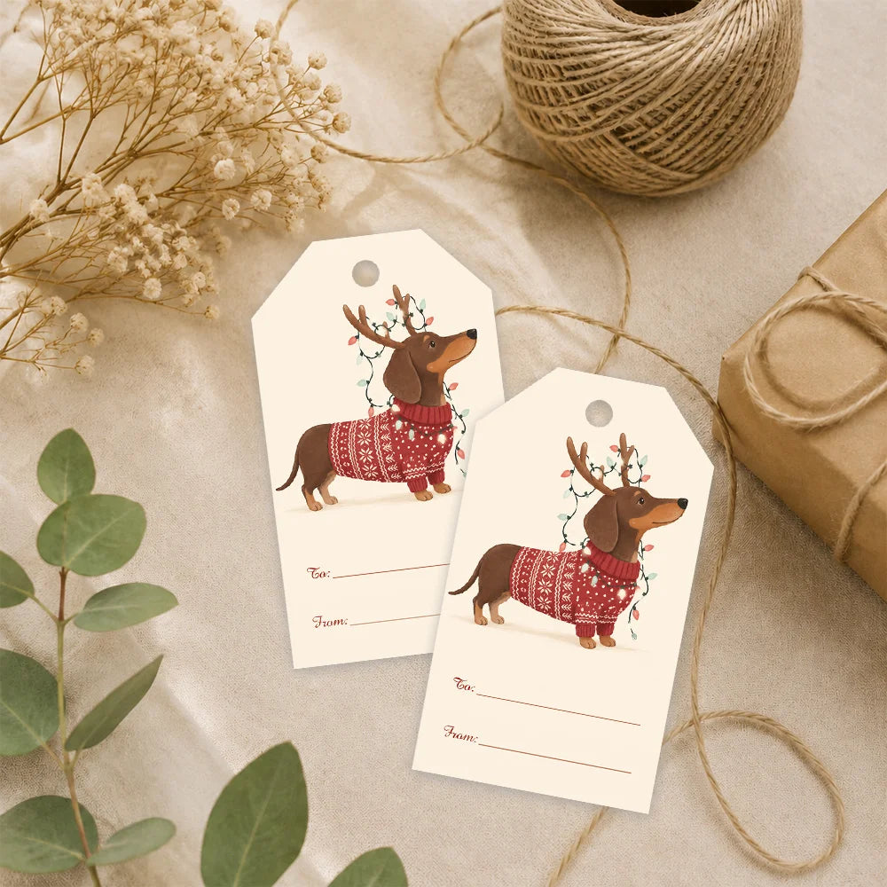 40pcs Dachshund Christmas Tags Gift Labels with Jute Rope
