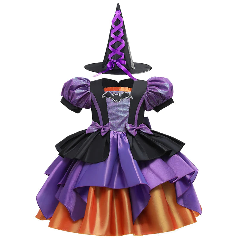 Halloween Bat Cosplay Purple Orange Witch Dress for Girls Children's Costumes