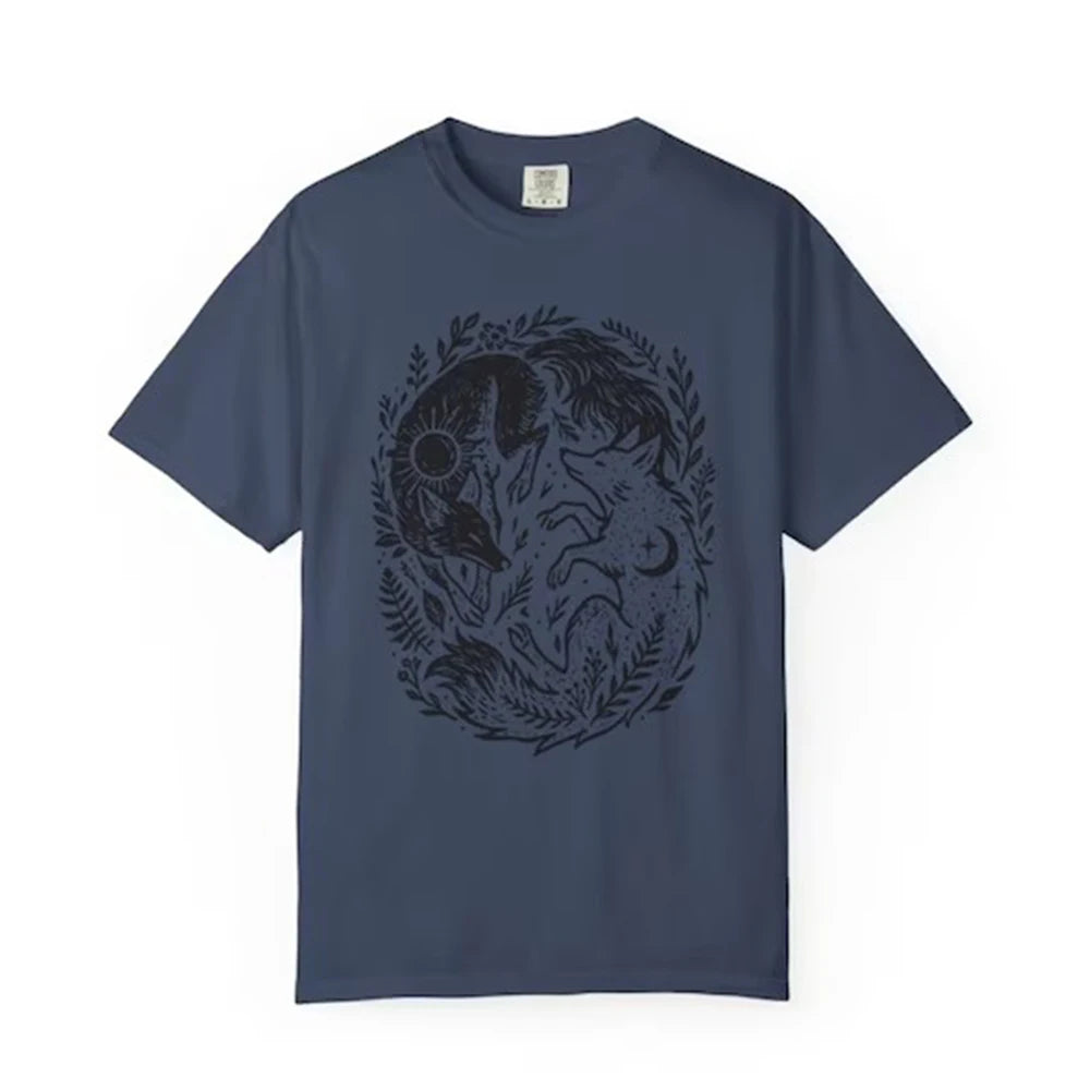 Fox Yin Yang Sun Moon T-shirt Mystical Animal Naturecore Tee Dark Academia