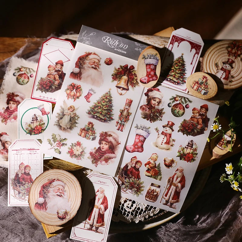 Vintage Christmas Snowman RUB ON Transfer Stickers Junk Journal Mushroom DIY Scrapbooking Craft