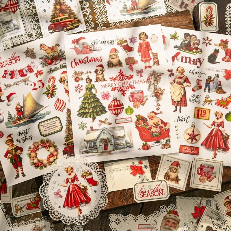 3 Sheet Large Christmas RUB ON Transfer Stickers Junk Journal DIY Scrapbooking Craft Stickers