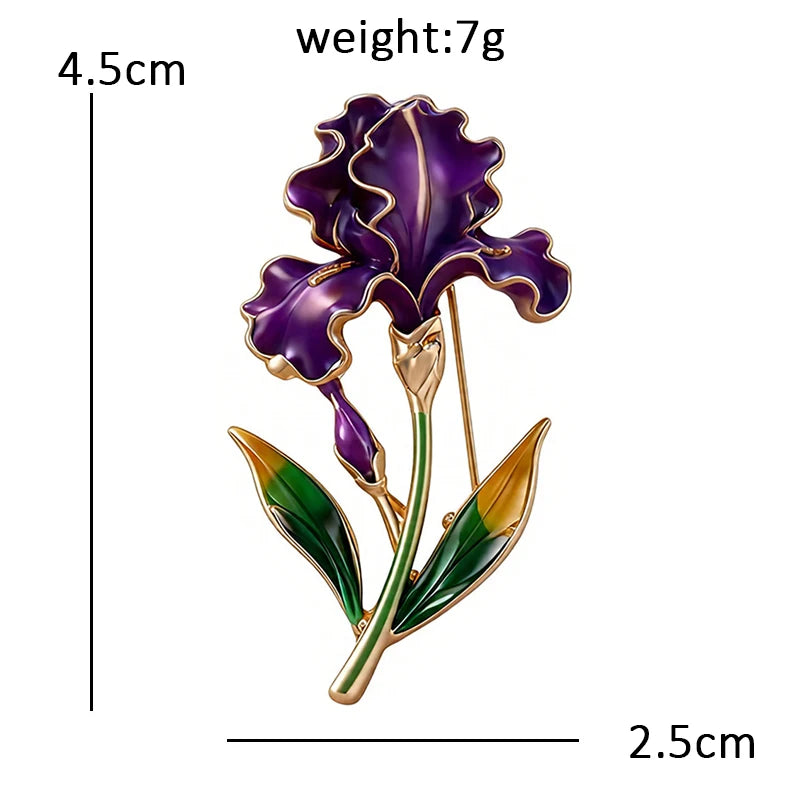 November Birthday Flower Brooch Enamel Iris