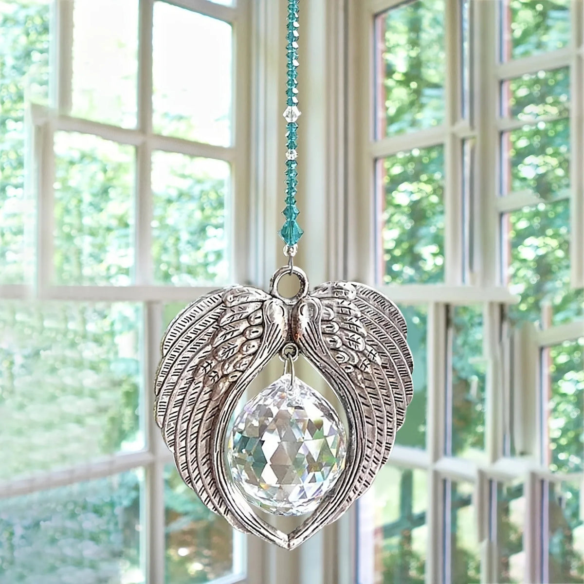 Angel Wing Suncatcher Crystal Pendant Rainbow Maker with Beads