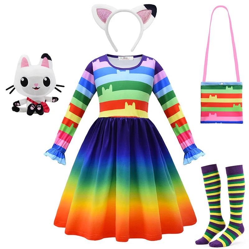 Cat Gabby Doll Striped Fancy Dress Halloween Cosplay Book Week Children's Costume