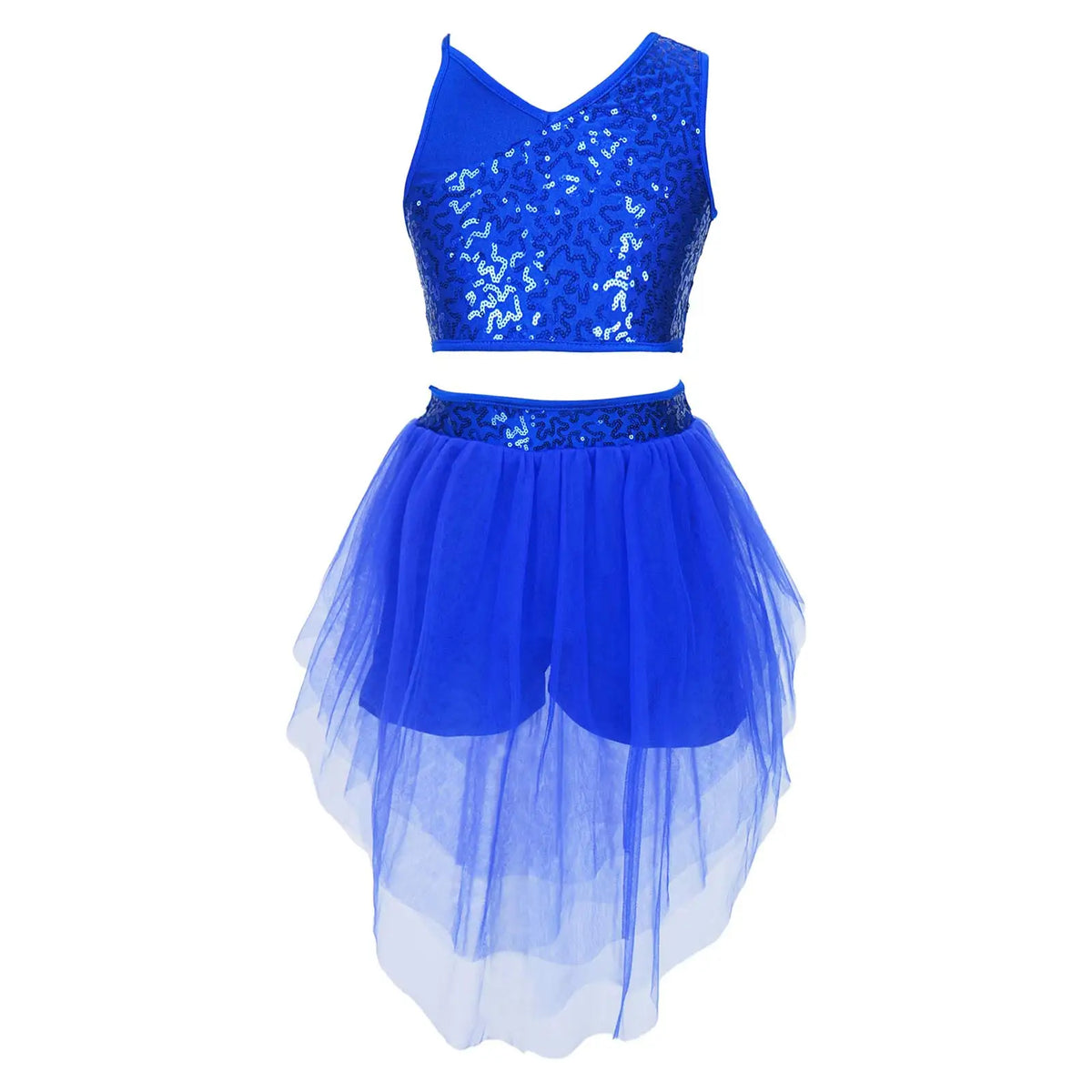Sequins Ballet Dance Set Girls Crop Top Skirted Shorts Stage Dance Costumes