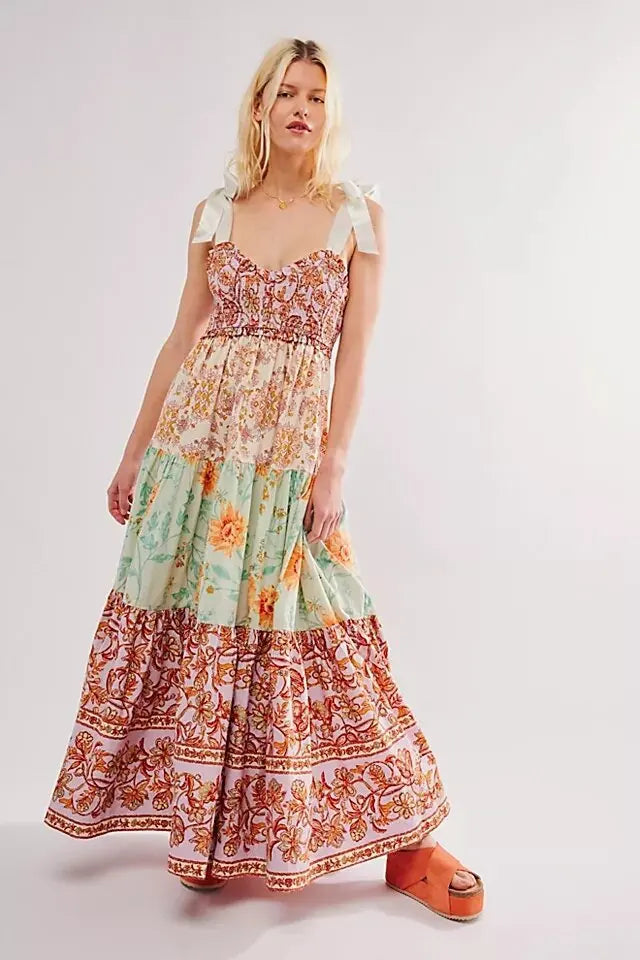 Ari's Boho Maxi Dresses 9 Colours Vintage Floral Print Summer Dress