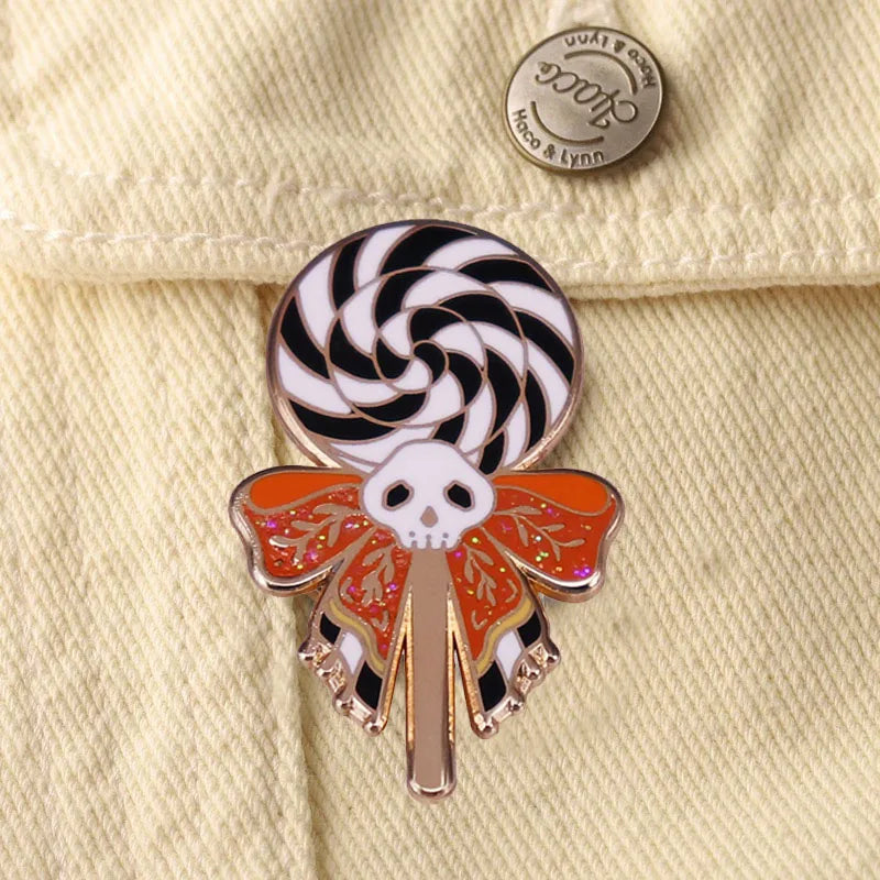 Skeleton Lollipop Brooch Halloween Glitter Candy Badge Enamel Pin