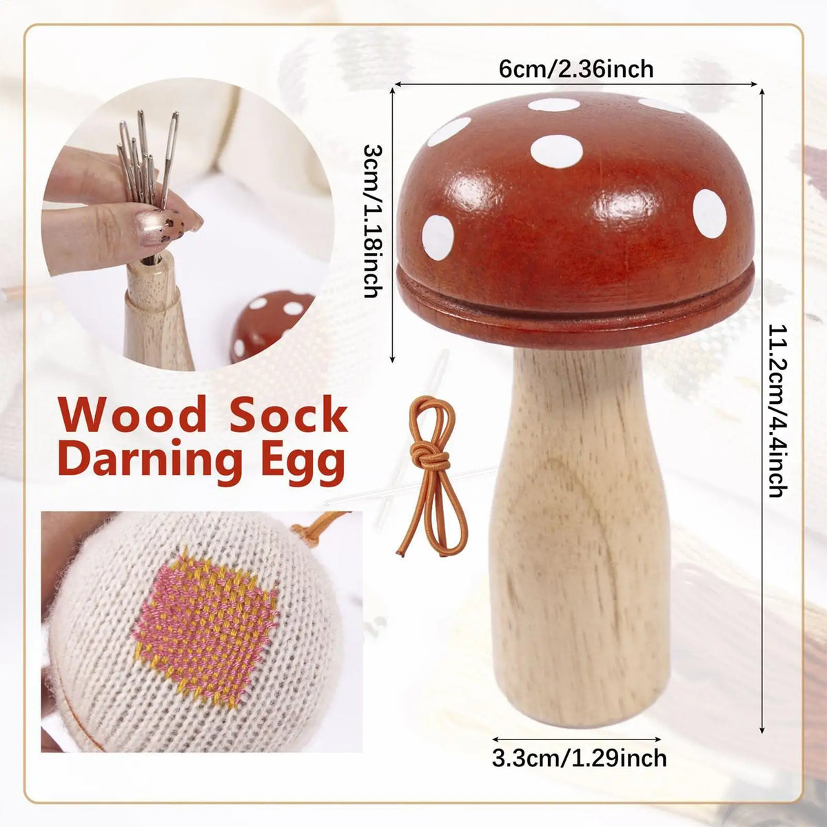 Wooden Mushroom Darning Kit Loom Complete Craft Supplies Sock Repair Kit Mending Tool For Embroidery DIY Crafts Clothes Fabric