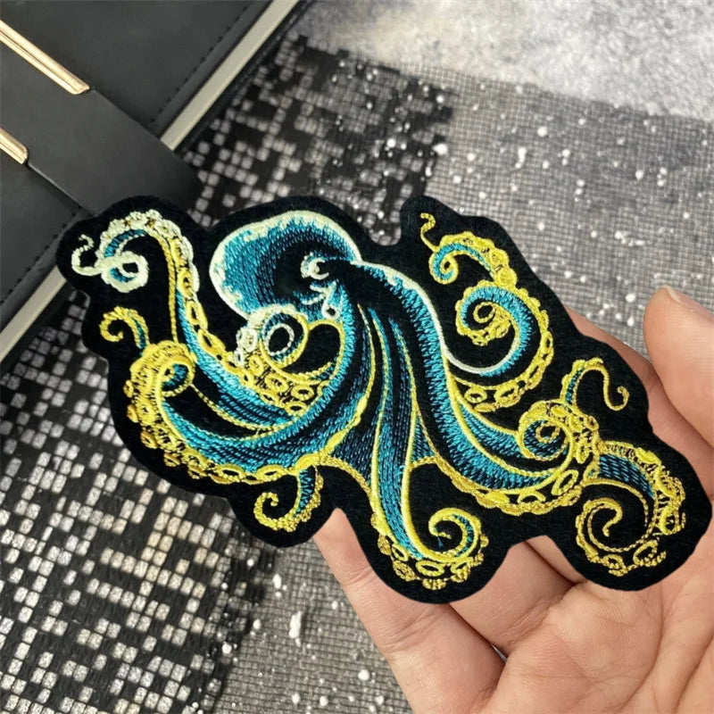 Blue Octopus Embroidery Iron-On Patch Tactical DIY Craft