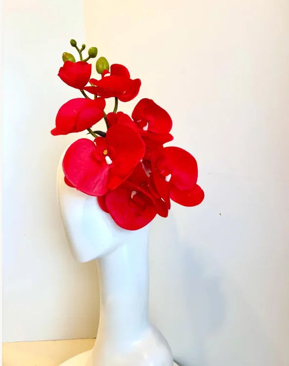Handcrafted Large Realistic Orchid Statement Headpiece Floral Headband for Weddings Races Photoshoots